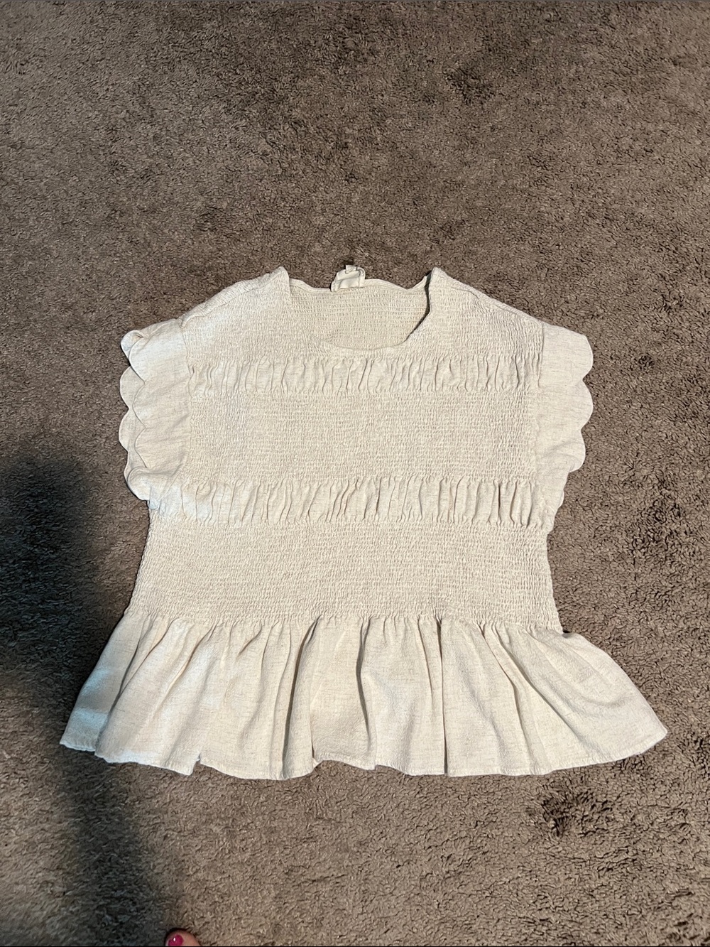 Umgee Cream Ruffle Smocked Peplum Top